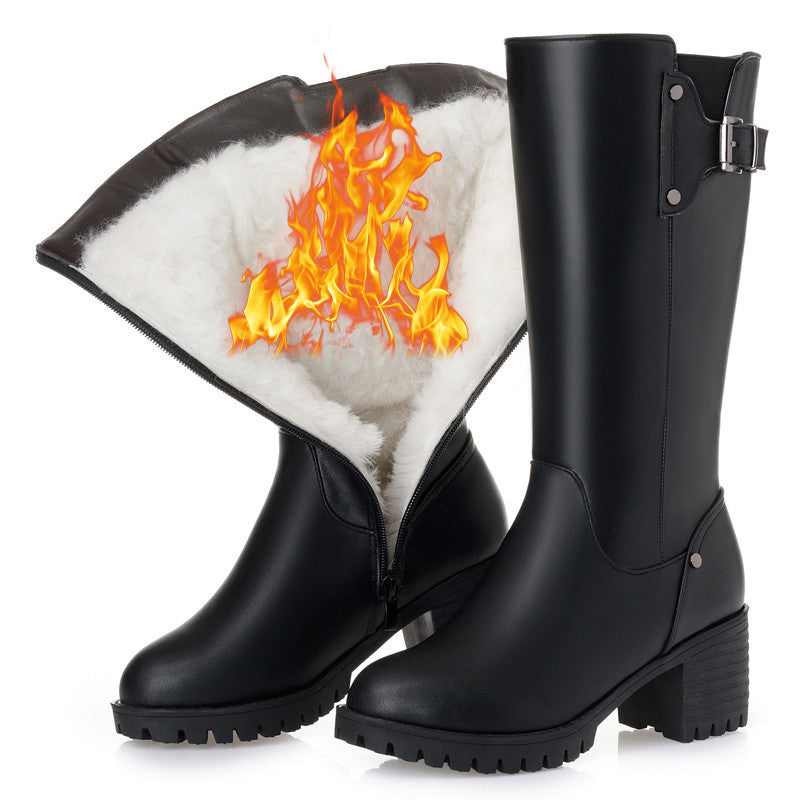 Women's Winter Fleece-lined Thickened Chunky Middle High Long Tube Mother Women's Shoes