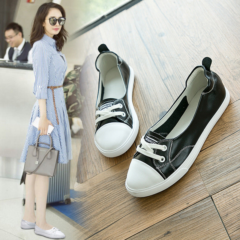 Women's Authentic White Flat Korean Style Travel Driving Women's Casual Shoes