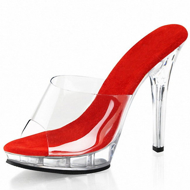 Women's Transparent Crystal High Plus Size Peep Sandals