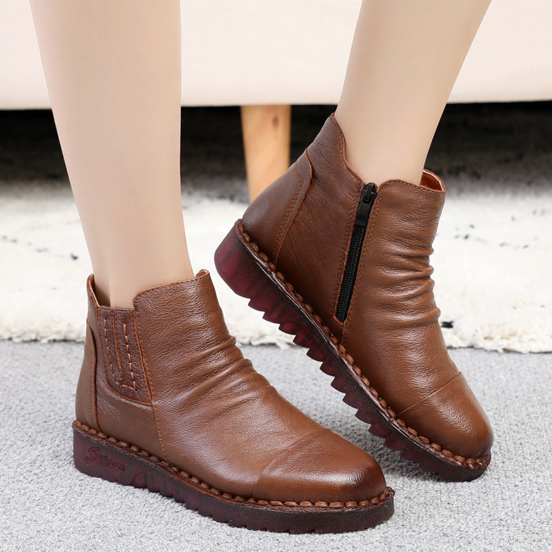 Women's Genuine Soft Soled Flats Short Female Fleece-lined Mother Boots
