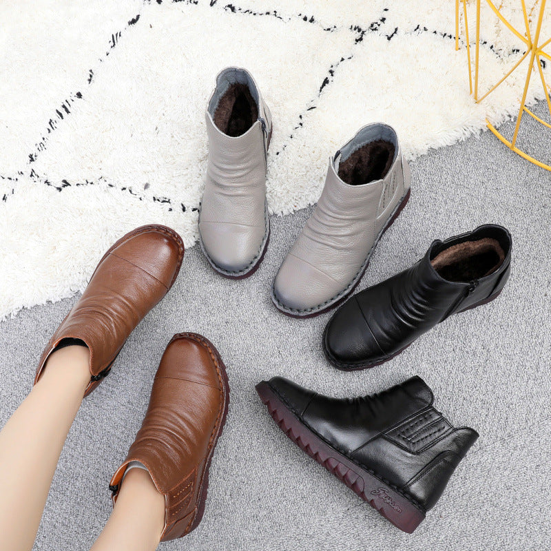 Women's Genuine Soft Soled Flats Short Female Fleece-lined Mother Boots