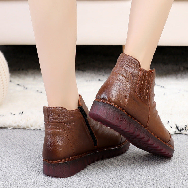 Women's Genuine Soft Soled Flats Short Female Fleece-lined Mother Boots