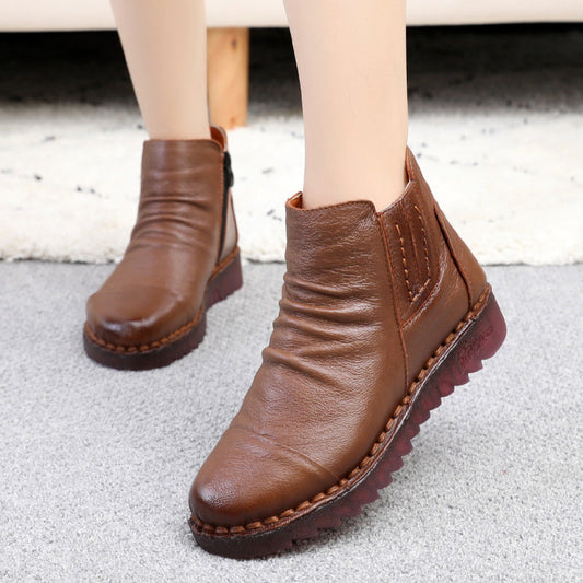 Women's Genuine Soft Soled Flats Short Female Fleece-lined Mother Boots