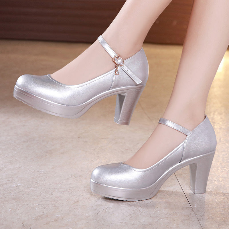 Women's Chunky Thick Bottom Low-cut Comfortable Super High Cheongsam Model Catwalk Heels