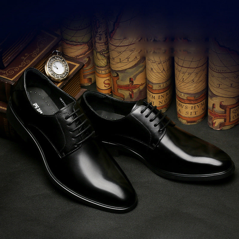 Men's Pointed Black British Trend Plus Size Lace Men's Business Leather Shoes