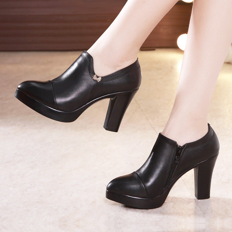 Women's High Pumps Deep Mouth Pointed Toe Chunky Heels