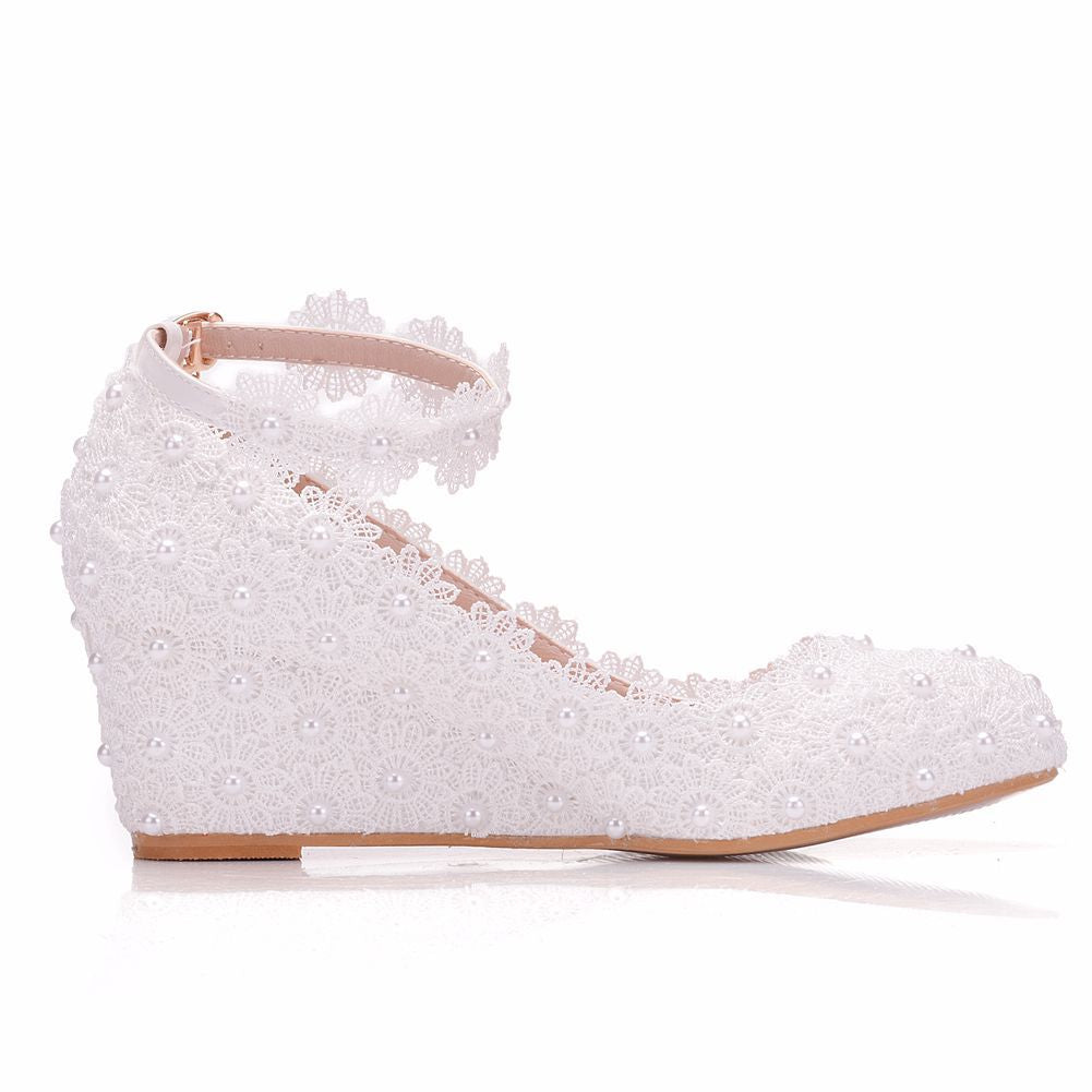 Women's Pearl High Wedge Wedding Shallow Mouth Women's Shoes