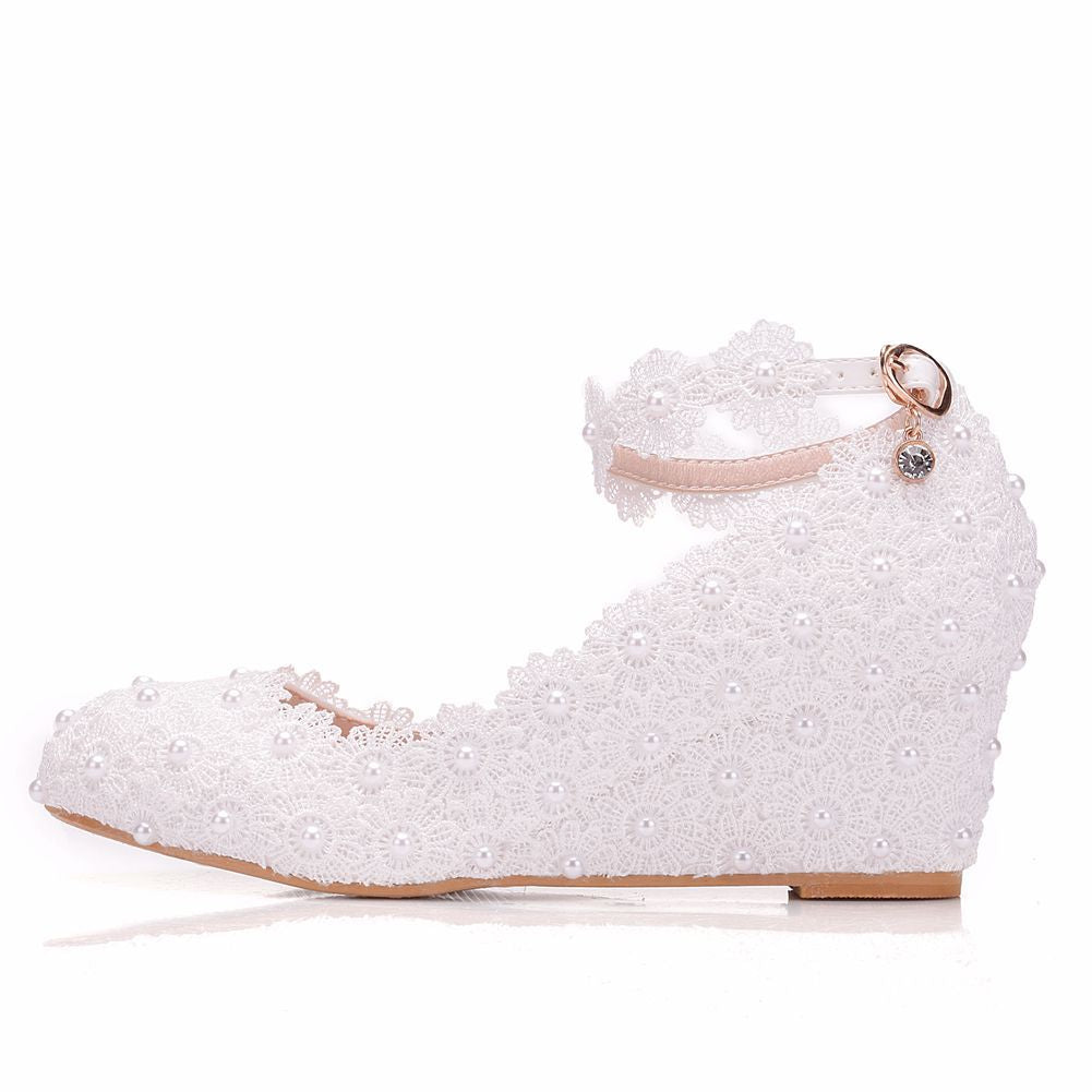 Women's Pearl High Wedge Wedding Shallow Mouth Women's Shoes