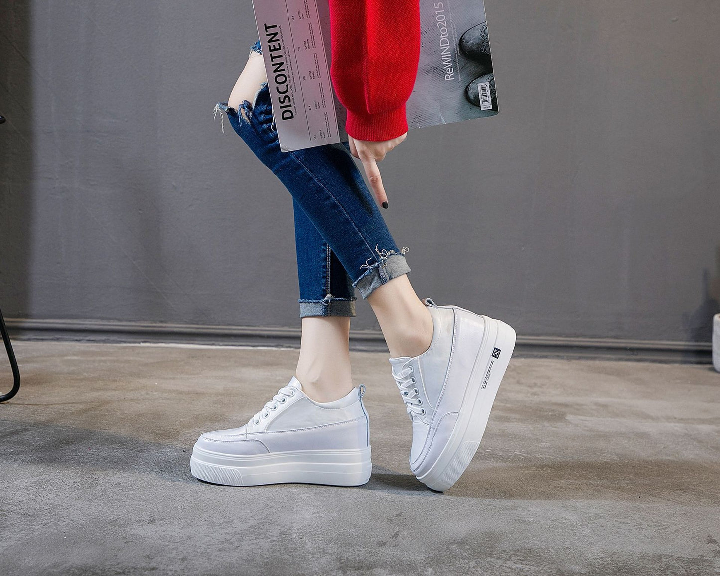 Women's White Korean Height Increasing Insole Small Size Women's Casual Shoes