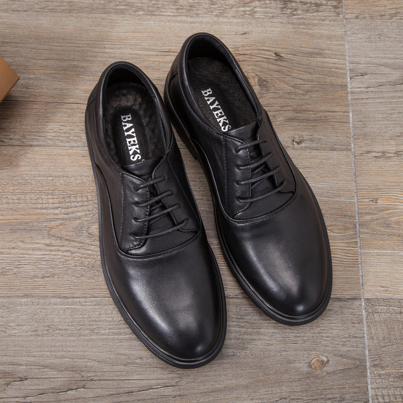 Men's Autumn Genuine Bald Business Round Toe Casual Shoes