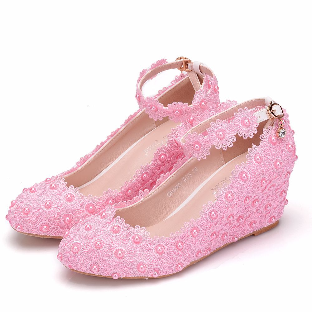Women's Pearl High Wedge Wedding Shallow Mouth Women's Shoes