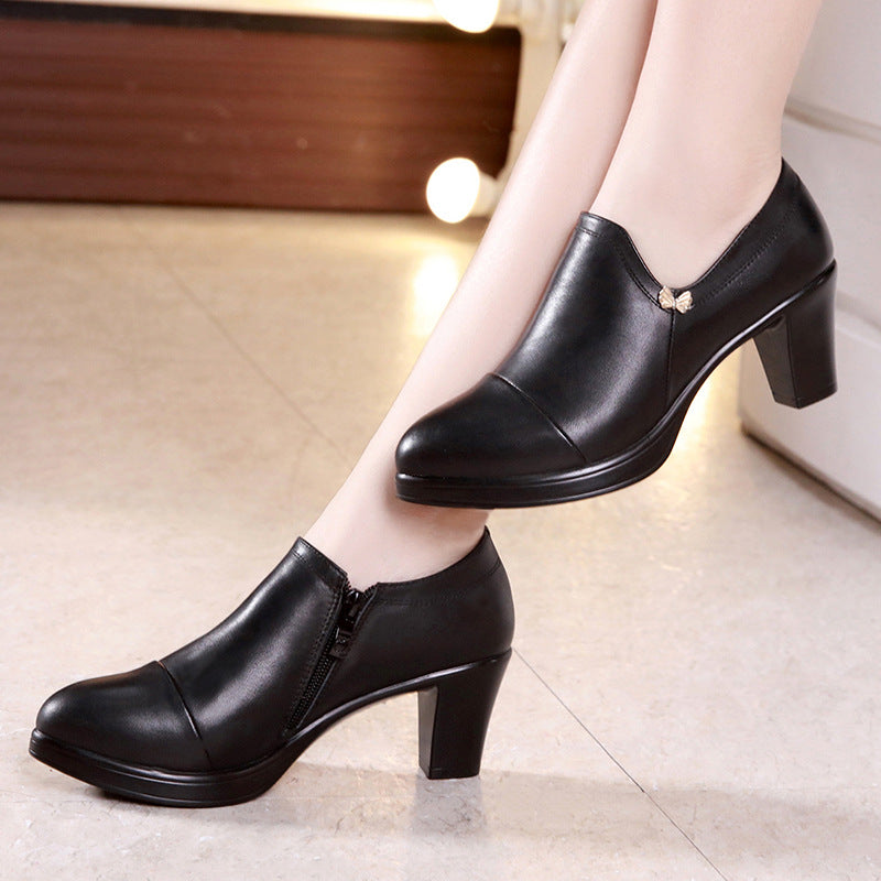 Women's High Pumps Deep Mouth Pointed Toe Chunky Heels