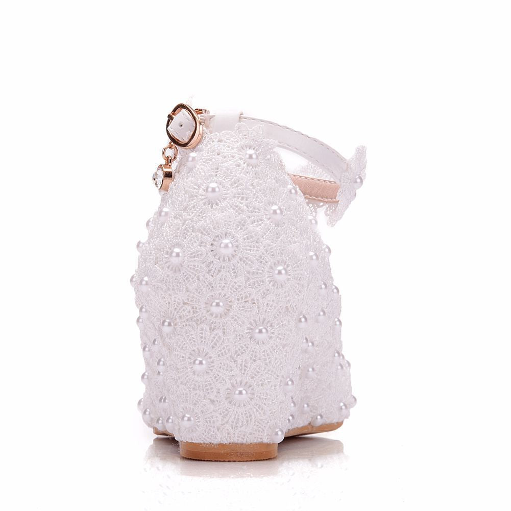 Women's Pearl High Wedge Wedding Shallow Mouth Women's Shoes