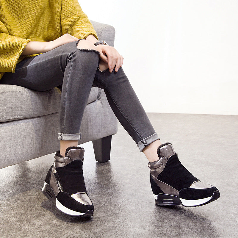 Women's Winter Genuine Thick Bottom Heightened Female Cotton Muffin Women's Board Shoes