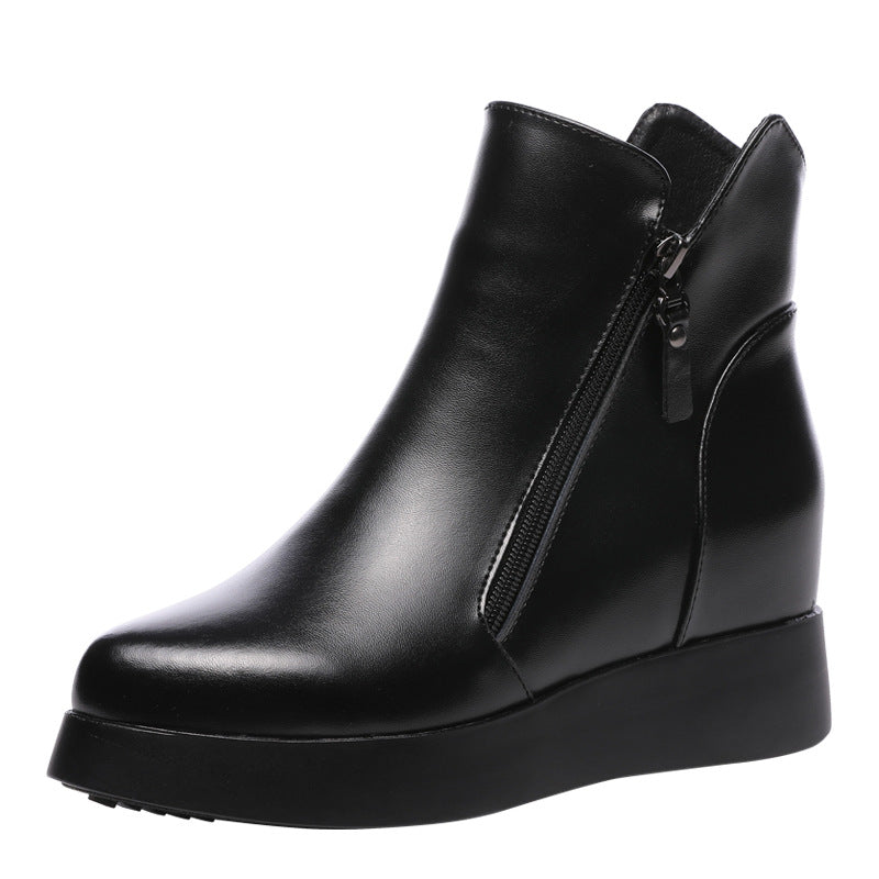 Women's Genuine Elevator Martin With Zipper Wedge Boots