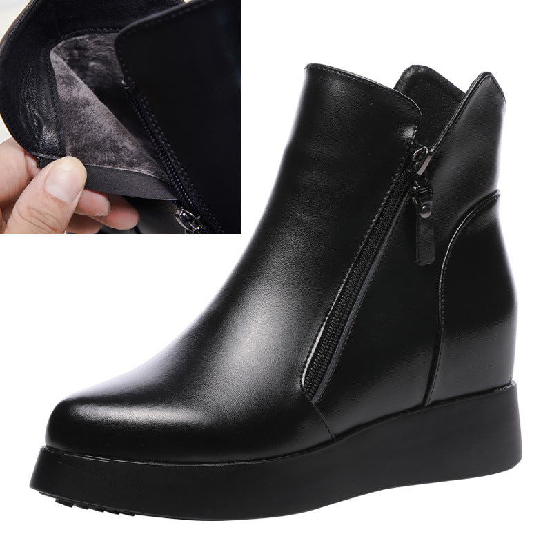 Women's Genuine Elevator Martin With Zipper Wedge Boots