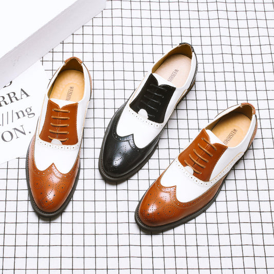 Men's Summer Brogue Color Matching Formal Business Leather Shoes