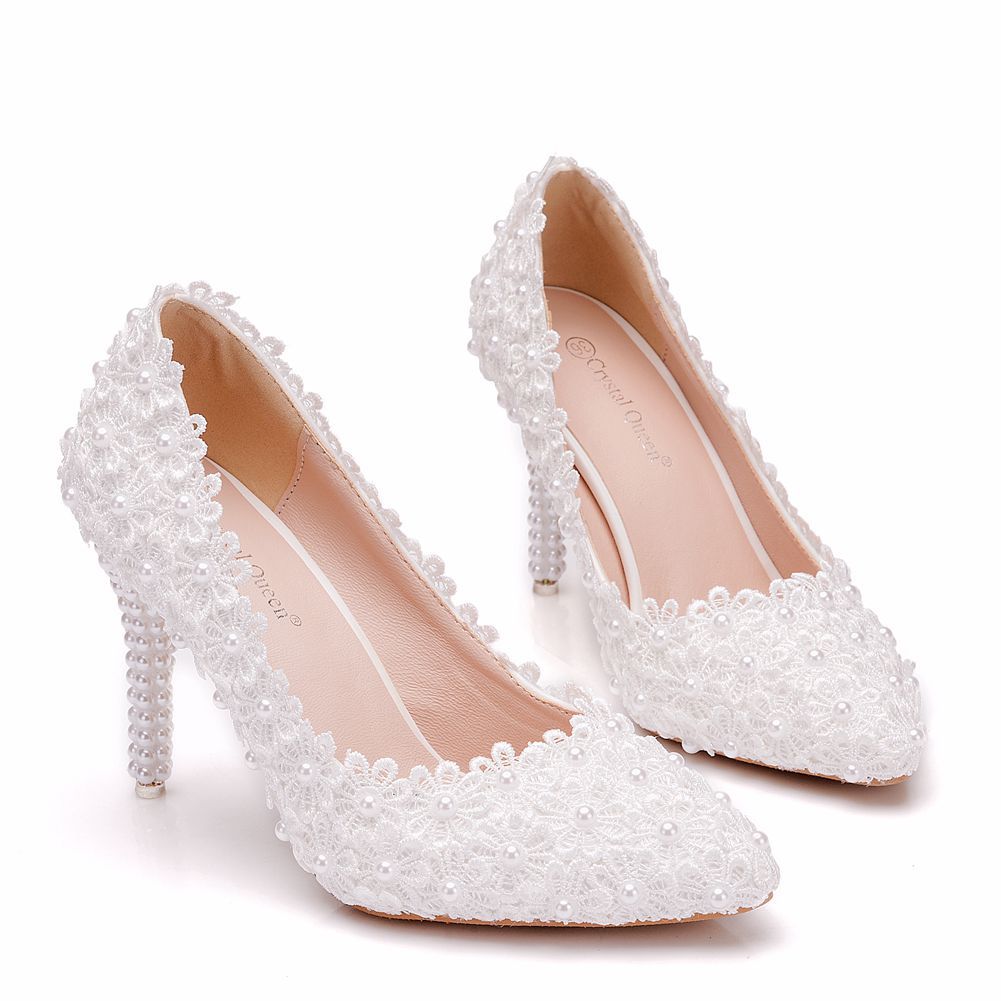 Women's Lace Pointed Toe Wedding Stiletto Pearl Women's Shoes