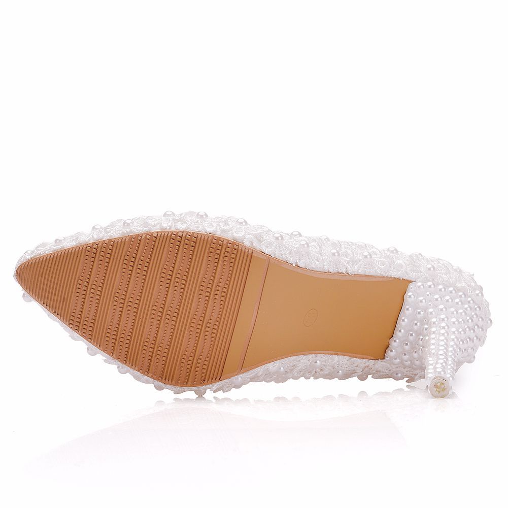 Women's Lace Pointed Toe Wedding Stiletto Pearl Women's Shoes