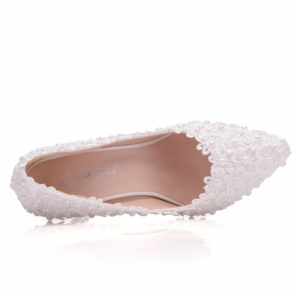 Women's Lace Pointed Toe Wedding Stiletto Pearl Women's Shoes