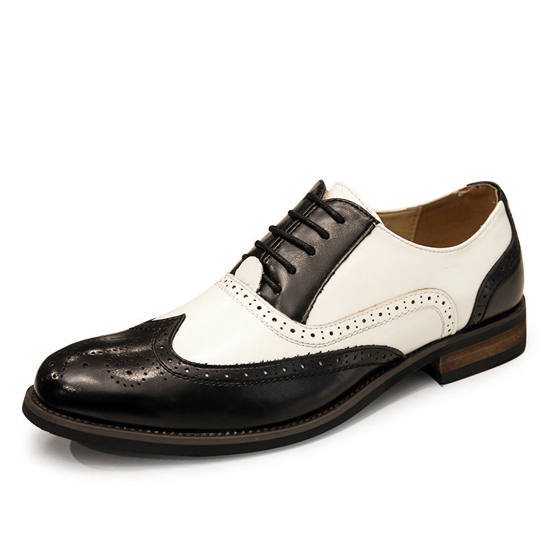 Men's Summer Brogue Color Matching Formal Business Leather Shoes