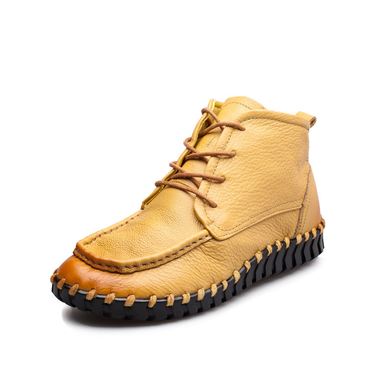 Women's Up Round Toe Top Layer Cowhide Boots