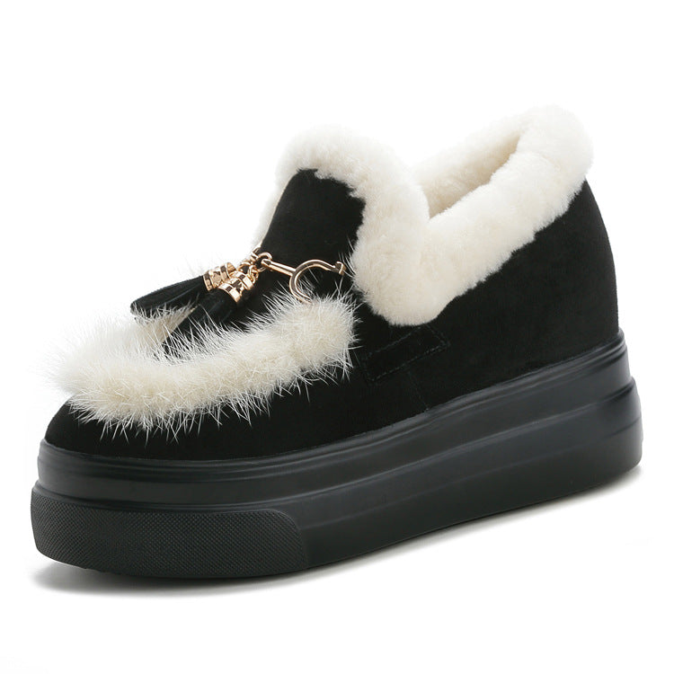 Women's Winter Mink Fur Wool Warm Cotton Women's Shoes