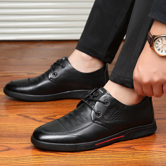 Men's Top Layer Cowhide Round Head Breathable Casual Shoes