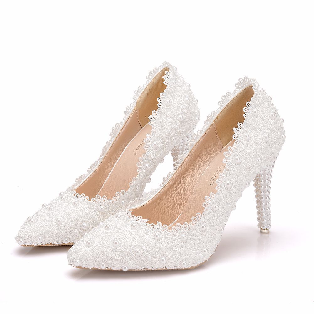Women's Pointed Toe Wedding Stiletto Pearl Plus Women's Shoes