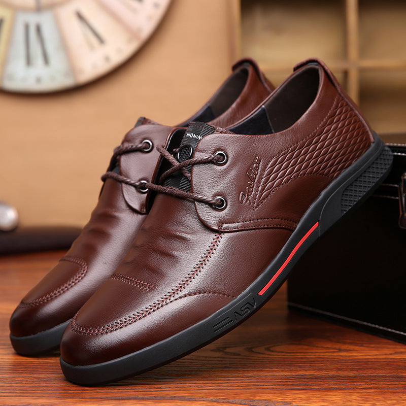 Men's Top Layer Cowhide Round Head Breathable Casual Shoes