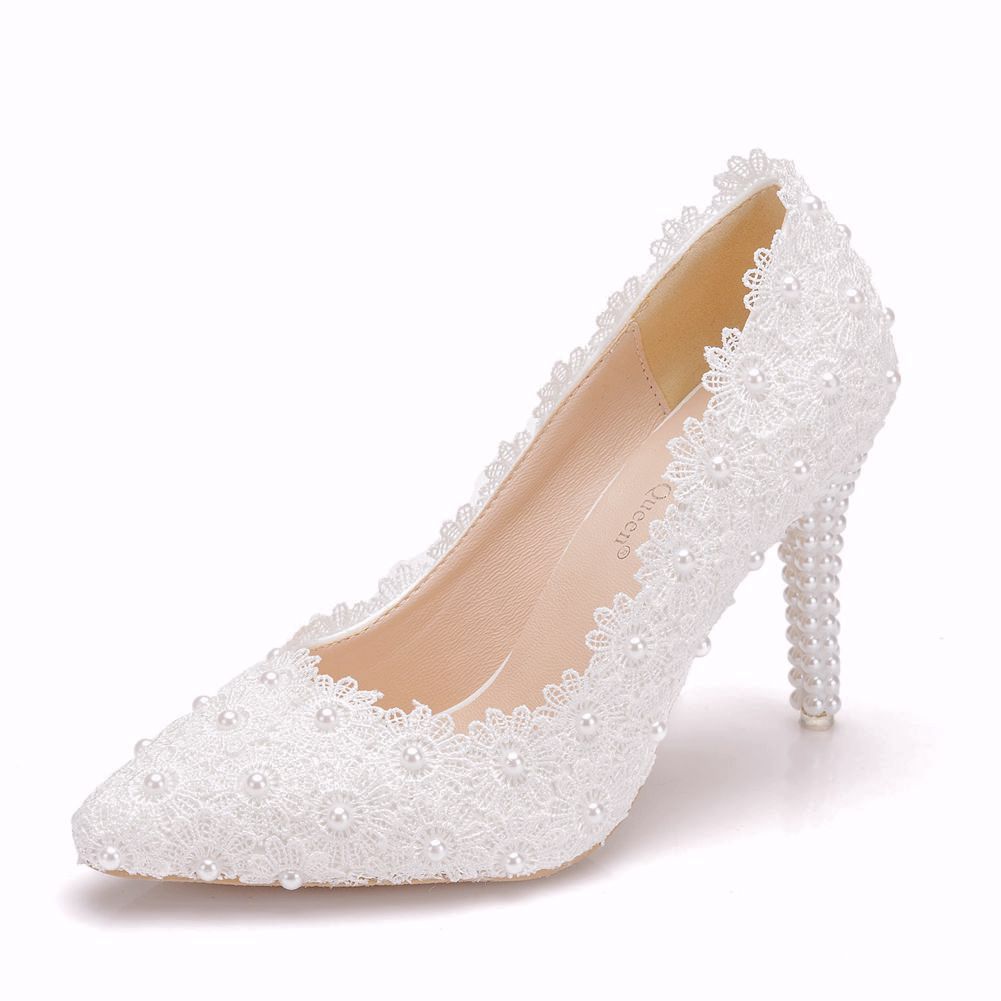 Women's Pointed Toe Wedding Stiletto Pearl Plus Women's Shoes