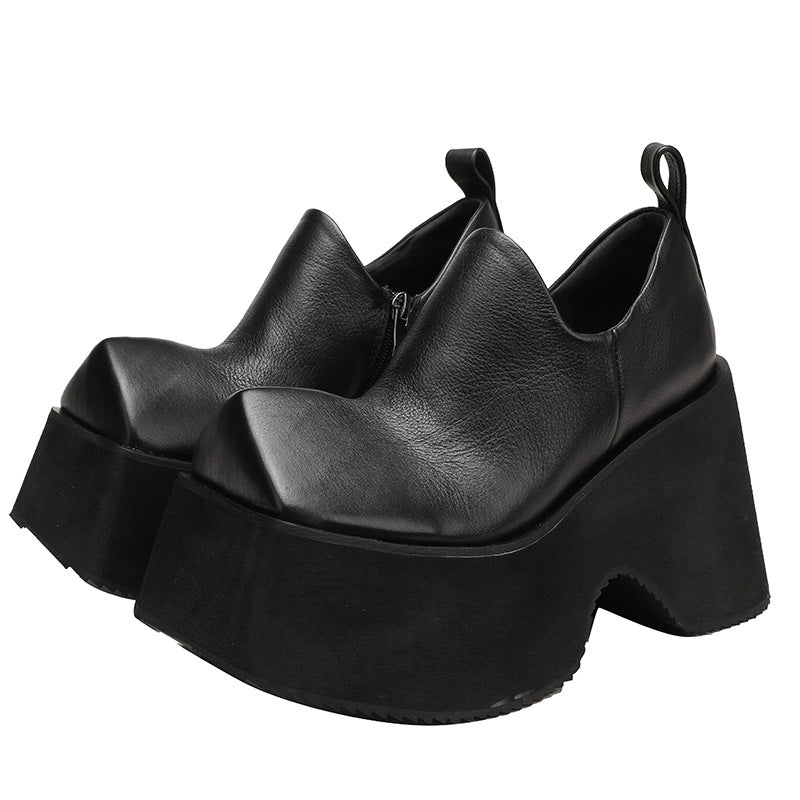Retro Square Head Solid Color Genuine Platform Female Women's Fashion Shoes