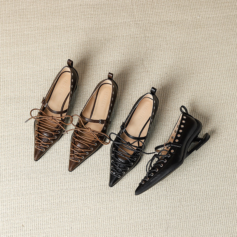 Women's Niche Pointed Toe Abnormal Shape High Strap Bow Mary Jane Women's Fashion Shoes