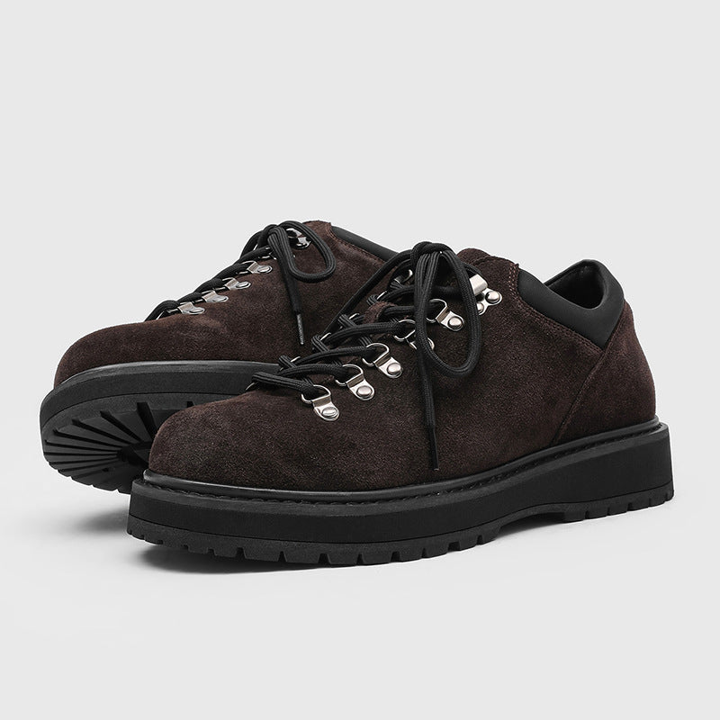 Men's Derby Trendy Lace Up Increased British Platform Round Head Men's Casual Leather Shoes