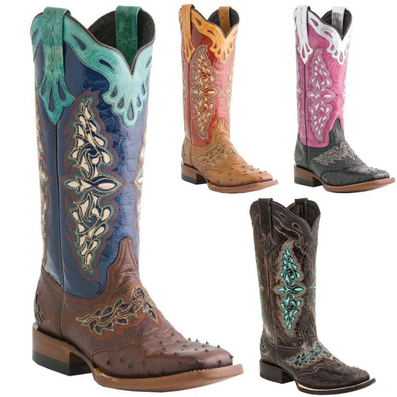 Women's Plus Size Square Toe Chunky Decorative Design Women's Leather Boots