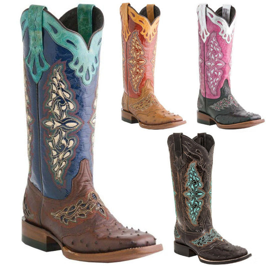 Women's Plus Size Square Toe Chunky Decorative Design Women's Leather Boots