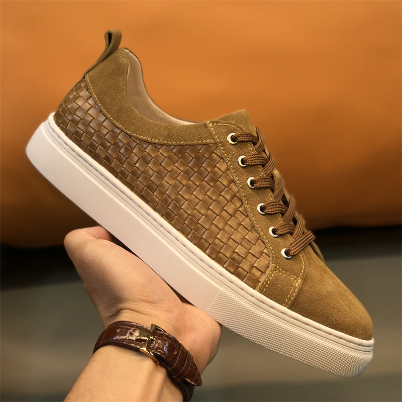 Men's Genuine Braided First Layer Cowhide Board Sneakers