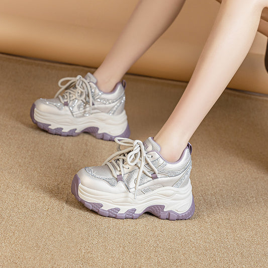 Dad Fashion Platform Height Increasing Rhinestone Women's Casual Shoes