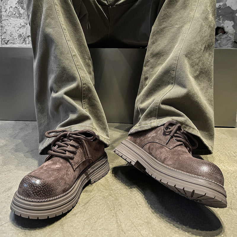 Men's Derby Retro Lace Loop Yellow Brown Men's Casual Leather Shoes