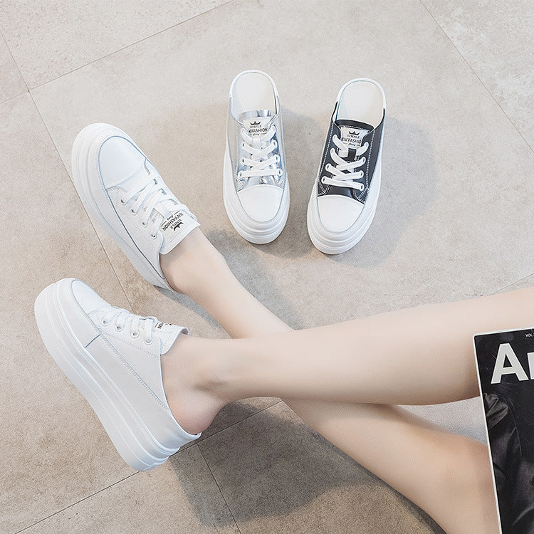 Women's Half Pumps Platform Toe Cap Lazy Height Increasing Insole Slippers