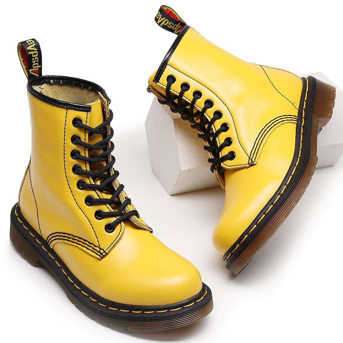 Women's & Men's High Top Working Wear Classic Hard Slit Bead Short Glossy Women's Leather Boots