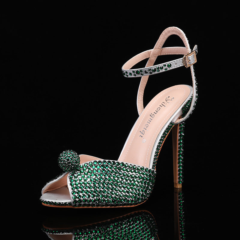 Women's Toe High Stiletto Low-cut Rhinestone Thin Women's Fashion Shoes
