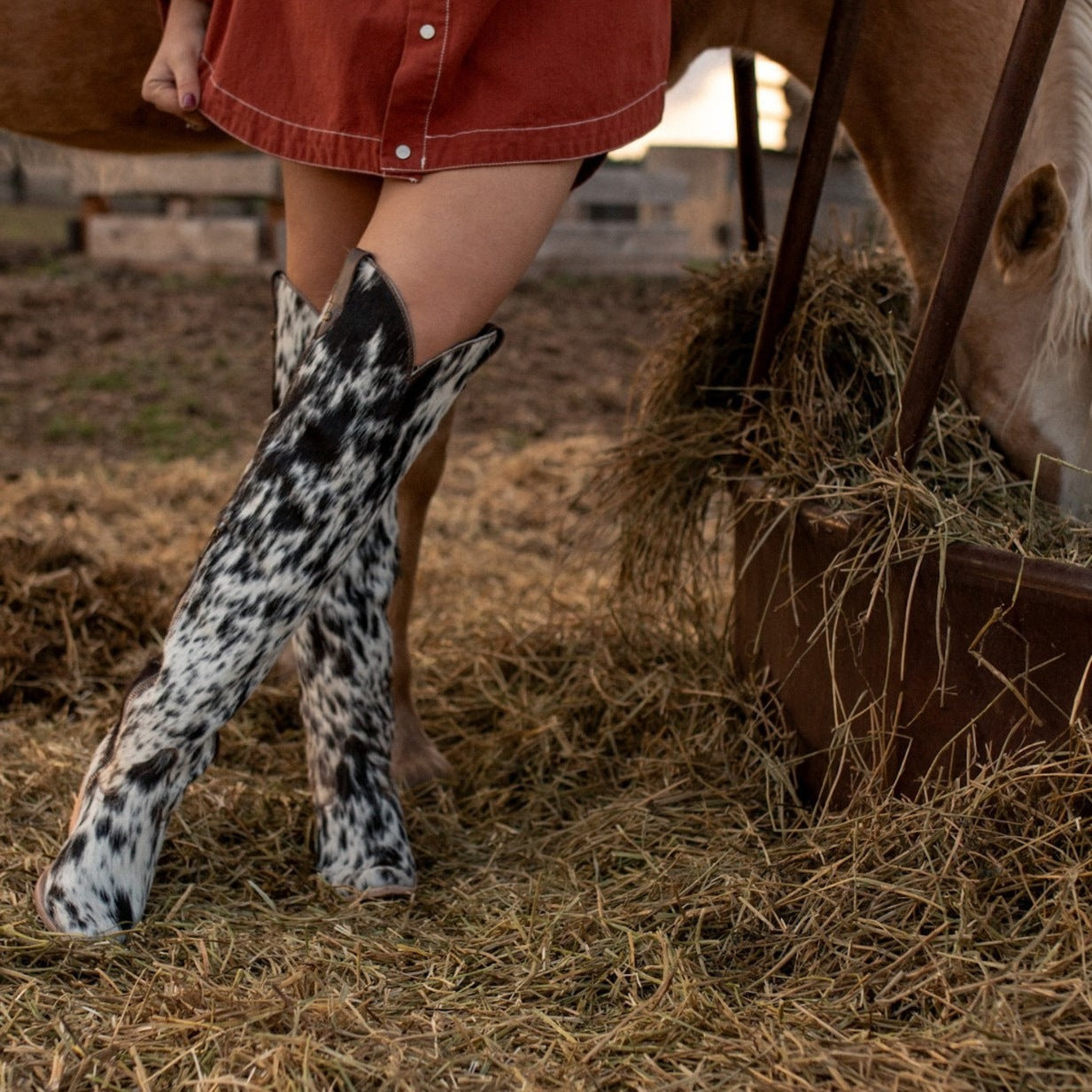 Leopard Print Imitation Horse Hair Knight Boots
