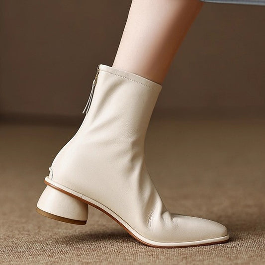 Women's Beige Comfortable Thick British Style Martin Boots