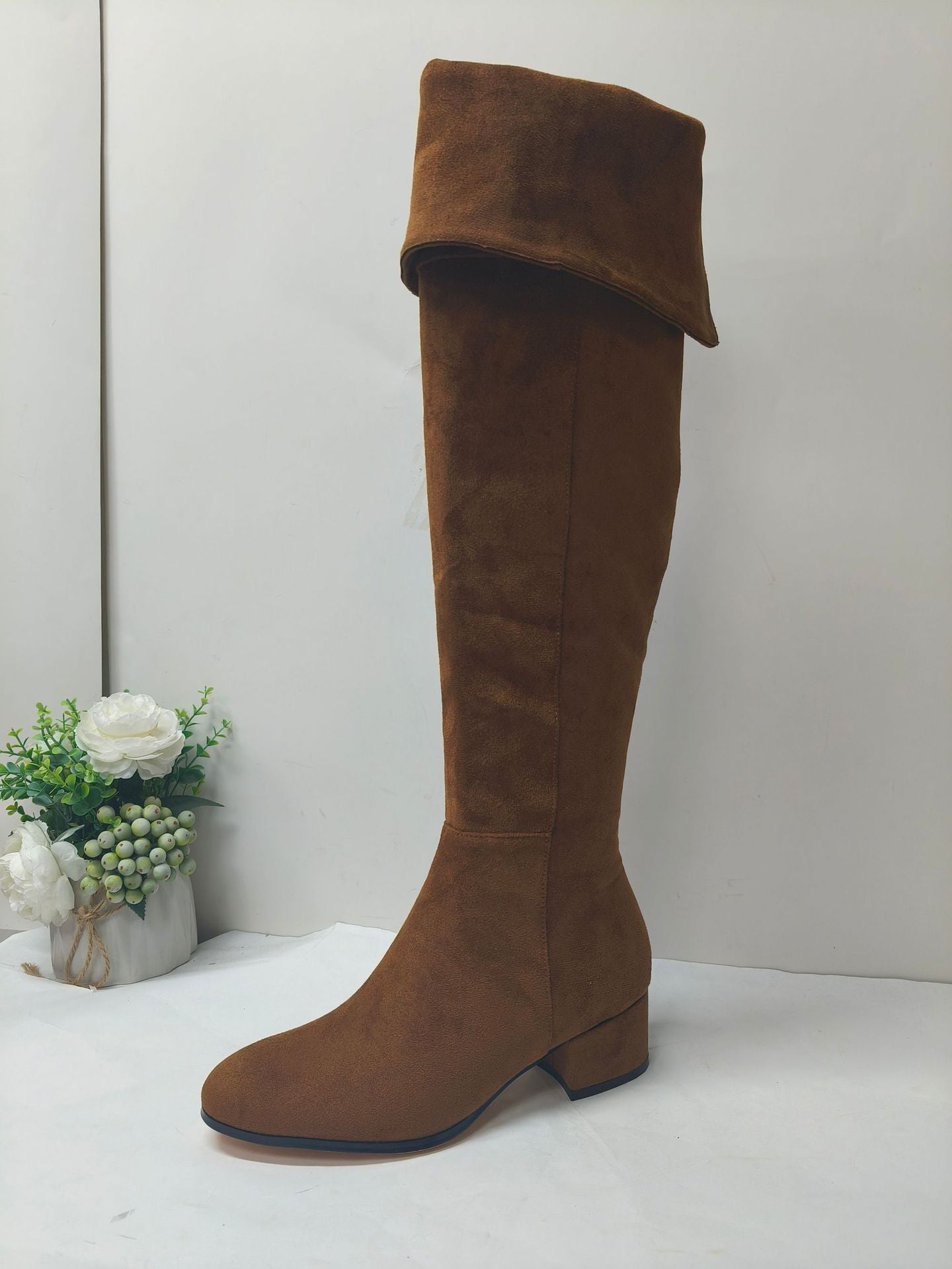 Women's Fashion Round Toe Mid Chunky High Plus Heels