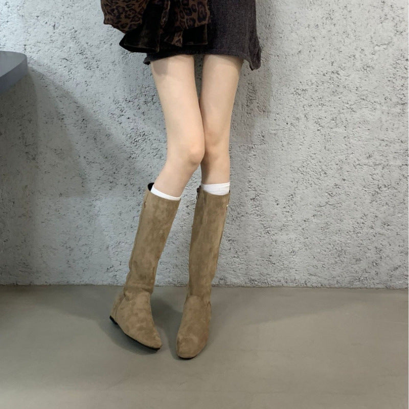 Women's Suede Veet Padded Height Increasing Insole Side Women's Leather Boots