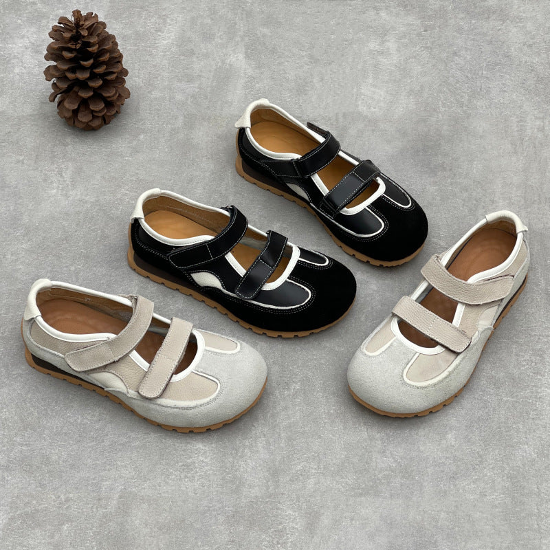 Women's Genuine Flat Round Toe Velcro Ugly Cute Mori Style Women's Fashion Shoes