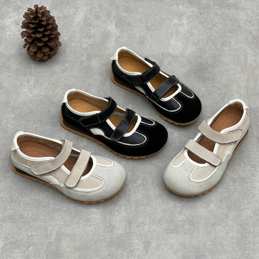 Women's Genuine Flat Round Toe Velcro Ugly Cute Mori Style Women's Fashion Shoes