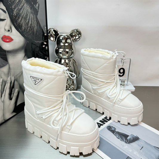 Women's Triangle Mark Thick Bottom Warm Keeping Short Winter Snow Boots