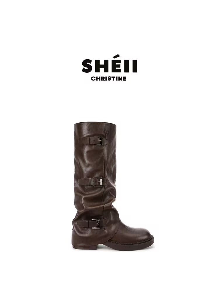 Women's Pantyhose Height Increasing Buckle Western Long Rider Women's Leather Boots